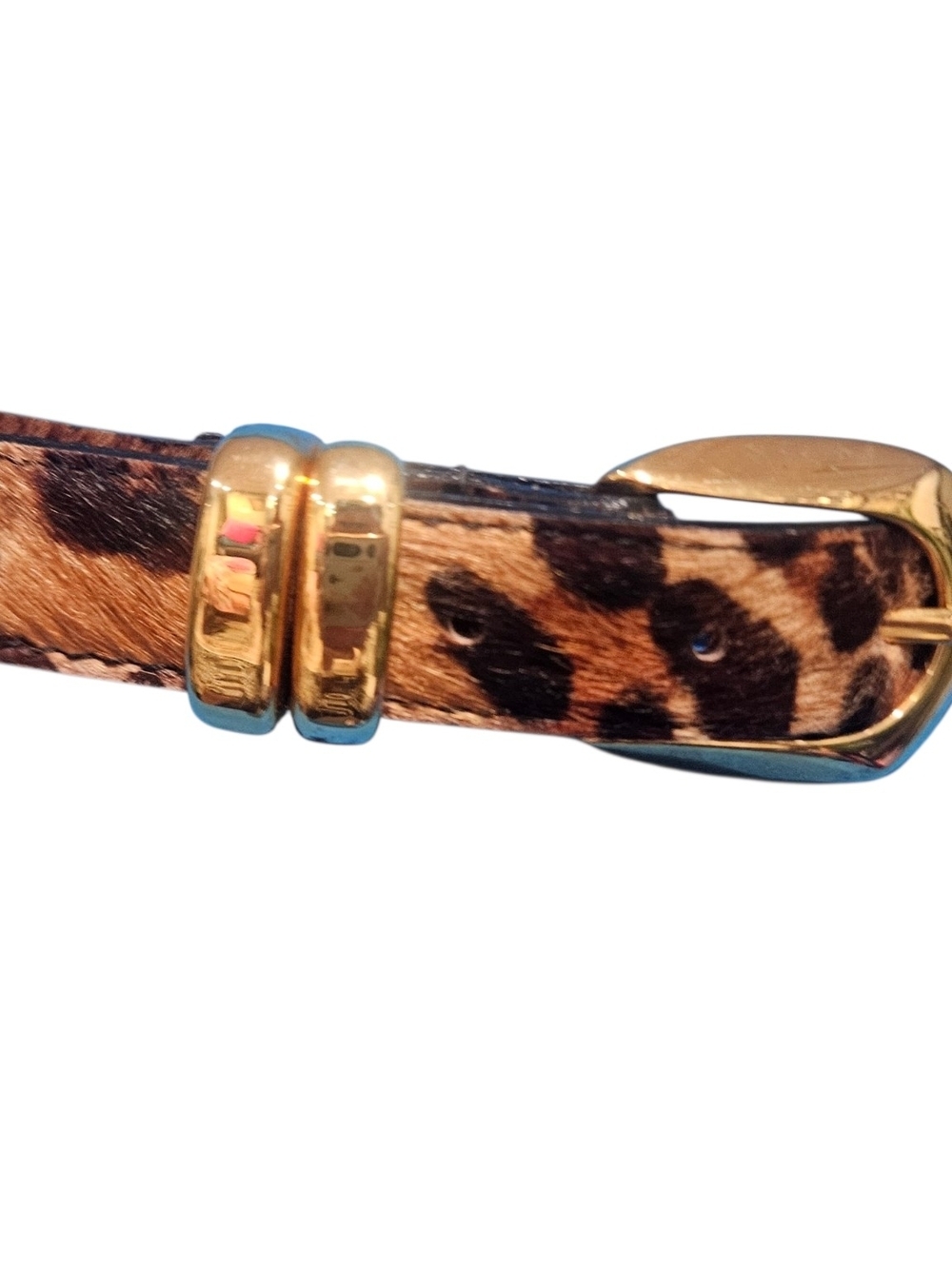 Vintage Leopard Print Calf Hair Leather Belt Gold Hardware. Size Medium - Picture 5 of 16